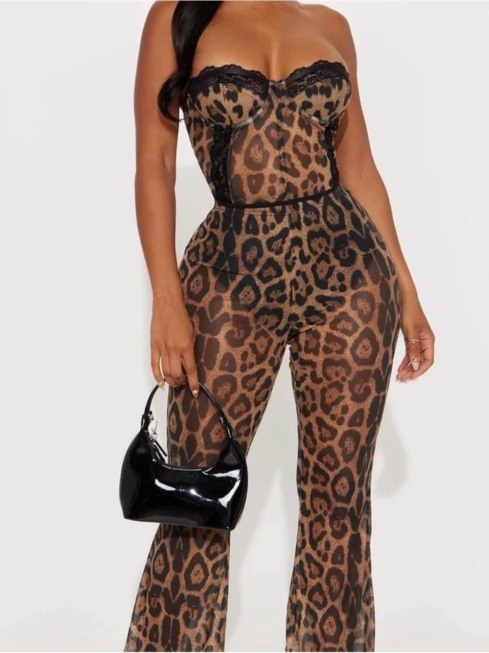 Leopard Print Strapless Pants Set - Brown
